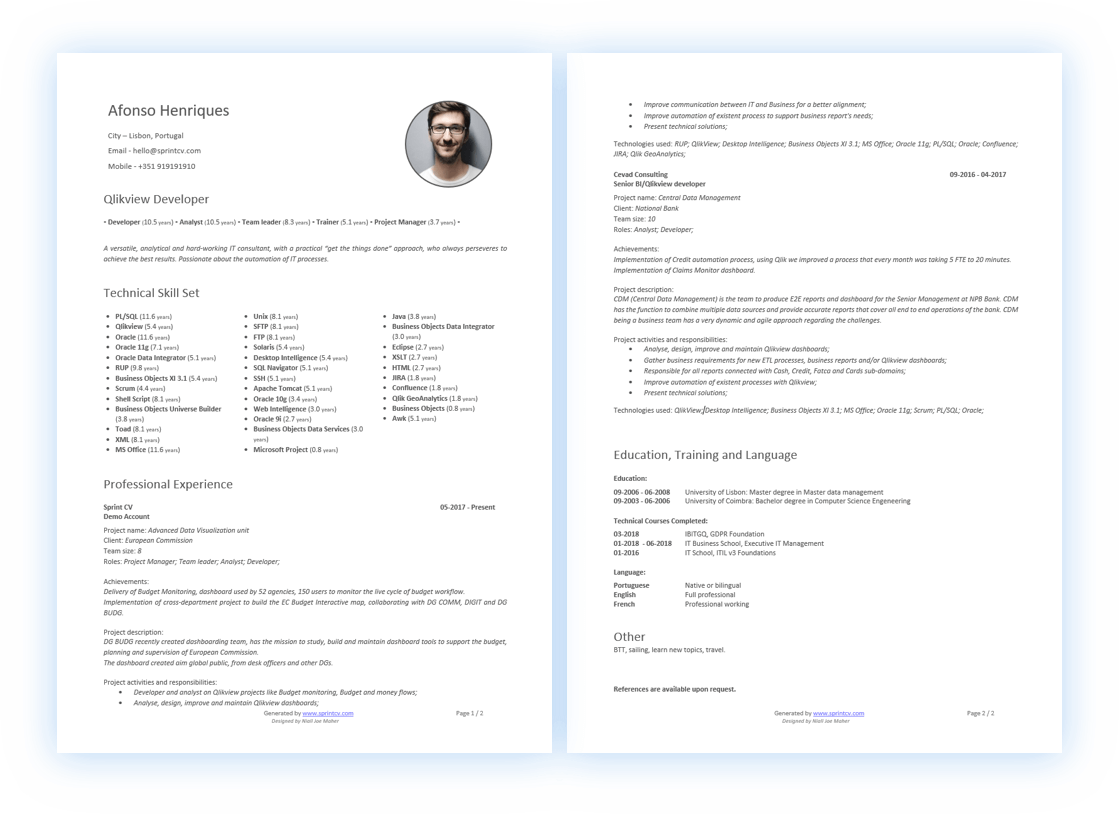 An IT CV Generator Tool for IT Consultants - Sprint CV